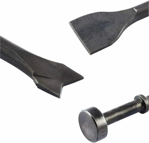 Close-up of Rugged Workhorse Pneumatic Chisel Set For Air Hammer 9 Piece Punching Bits Kit With 0.39 Inch Shank Heavy Duty Steel Chisels