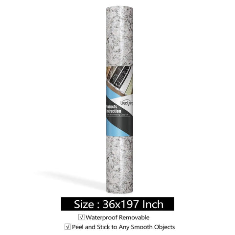 Gray Granite Contact Paper Peel And Stick 36x197 Inch Waterproof Self Adhesive Vinyl Wrap, roll with packaging label.