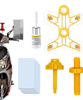 Windshield Crack Repair Kit for Cars, Quick Glass Fix Tool for Auto Glass, includes resin and accessories shown with scooter