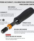 Close-up of Pro Grade Precision Calibrated Torque Limiting Screwdriver Set with ergonomic handle and torque scale.