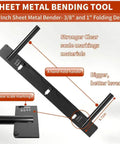 Sheet Metal Bending Tool with clear scale markings and sturdy handle for HVAC ducts; 15-inch folding metal bender with 3/8" and 1" depth
