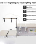 Pro Grade Automatic Liquid Filling Machine Double Head Stainless Steel Bottle Dispenser with digital console and twin nozzles.