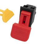 Dual Voltage Emergency Stop Paddle Switch 16 Amp with red paddle and yellow key, designed for safety in workshops and machinery.
