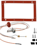 Pilot and igniter replacement kit for natural gas water heater with red gasket and copper tubing, screws, and wiring