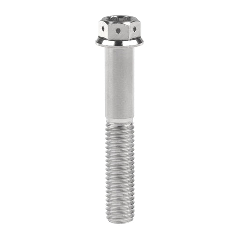 Front view of titanium flange hex head bolt, M10 x 60mm, 1.25mm pitch, silver