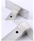 Detailed view of Rock Solid Two Pack Heavy Duty Wall Mounted Shelf Brackets Crafted From Brushed Stainless Steel with mounting holes.