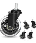 Smooth Operator Heavy Duty 3 Inch Rubber Office Chair Caster Wheels 5/16-18 Thread Standard Stem in close-up view.