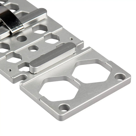 Pro Grade Right Angle Saw Guide Rail Stop For 260mm Track Saws, CNC Machined Aluminum 90 Degree Square close-up view.