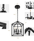 Farmhouse Black Pendant Light Lantern Chandelier For Kitchen Island Foyer Dining Room And Hallway Industrial Style Four Light Fixture With E12 Sockets Measures 17 By Eleven Point Eight Inches No Glass To Clean And Easy Ceiling Mount layout and dimensions