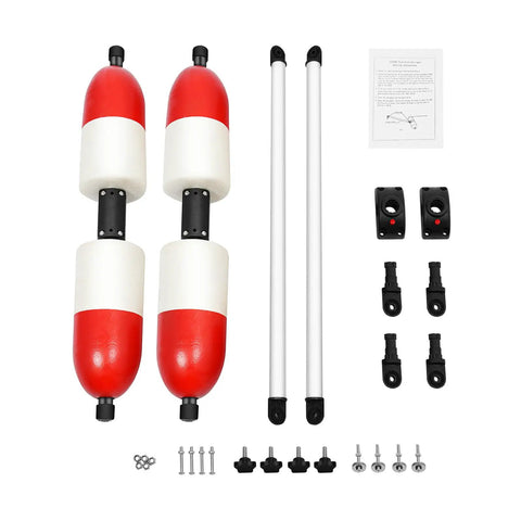 Kayak Outriggers Pair Stabilizers With PVC Floats For Kayaks And Canoes Detachable Outrigger Arms easy fit bases red white