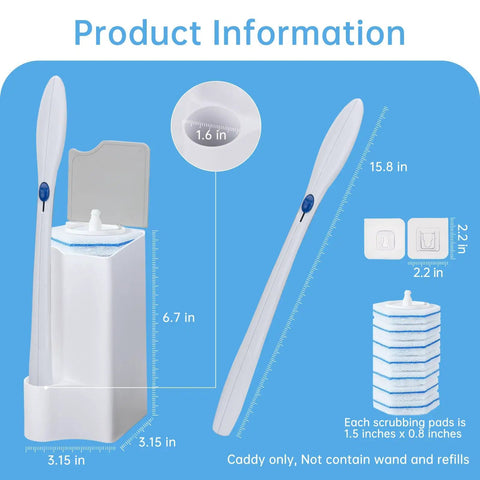 Diagram of 2 Pack Toilet Wand Holder Organizer For Standard Wand System, with measurements for holder and scrubbing pads