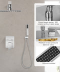 Concealed Dual Function Pressure Balanced Shower Valve With Rainfall Head Hand Shower And Hose In Brushed Nickel Finish
