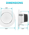 Dimensions of 4 Inch Gimbal LED Recessed Can Light Go-To Easy Install 8W 60W Equivalent, side and front views with measurements.
