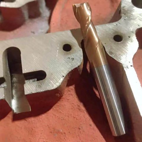 2-flute carbide end mill bit, TiSiN-coated, upcut, square-nose, center-cutting, close view