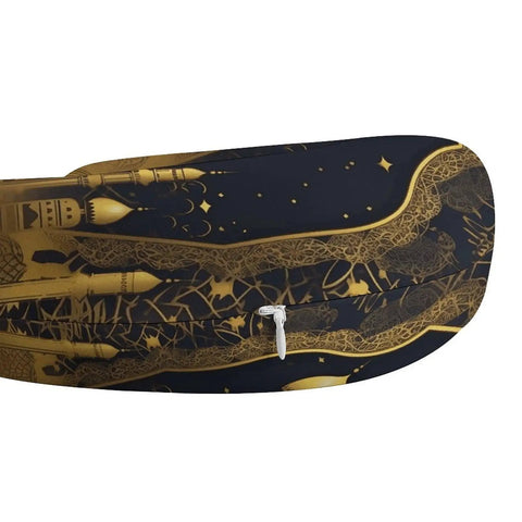Eid Golden Mosque Travel Pillow With Memory Foam Neck Support featuring intricate gold and black mosque design, zippered cover shown.