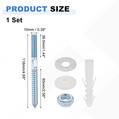 Built Tough Basin Mounting Kit With Screws Bolts Nuts And Washers For Wall Mounted Sink Install DIY Friendly Self-Tapping Bathroom Hardware Set Heavy Duty Wall Mounting Kit With Expansion Screws And Caps, 1 set, 118mm x 10mm