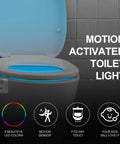 Motion Sensor Toilet Night Light With Eight Color Changing Led Glow For Bathroom Hands Free Auto On In Darkness Perfect For Midnight Pee Energy Saving Nightlight Fun Gift For Family, showing blue LED illumination.