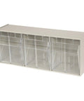 TiltView Plastic Storage Cabinet With 3 Tilt Out Bins, a wall-mountable organizer ideal for makeup, hardware, and office essentials.