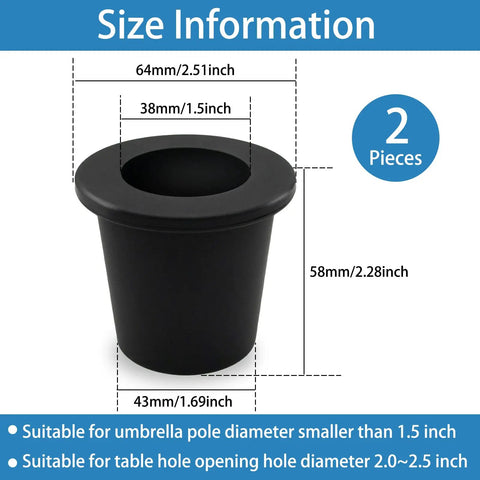 2 Piece Patio Umbrella Hole Ring Cone Wedge Plug Stabilizer Sleeve For Two To Two And A Half Inch Table Hole And One And A Half Inch Pole Adapter Black Easy Fit Universal Size Information