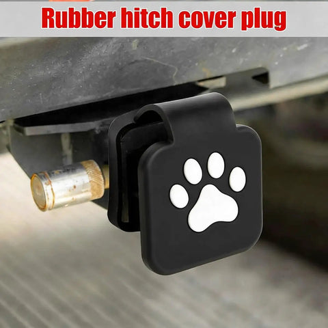 Black 2 Inch Trailer Hitch Cover With Silicone Dog Paw Design installed on vehicle receiver
