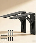 Beefy Heavy Duty Shelf Brackets Set Of 2 12 X 10 Inch Die Cast Alloy Mantel Support Max Load 1100 Lbs with screws and hardware