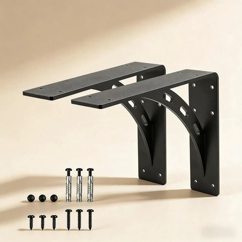 Beefy Heavy Duty Shelf Brackets Set Of 2 12 X 10 Inch Die Cast Alloy Mantel Support Max Load 1100 Lbs with screws and hardware