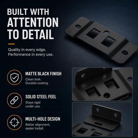 8 Pack Quick Fitting Furniture Joint Bracket Set with matte black finish and multi-hole design for strong stable joints