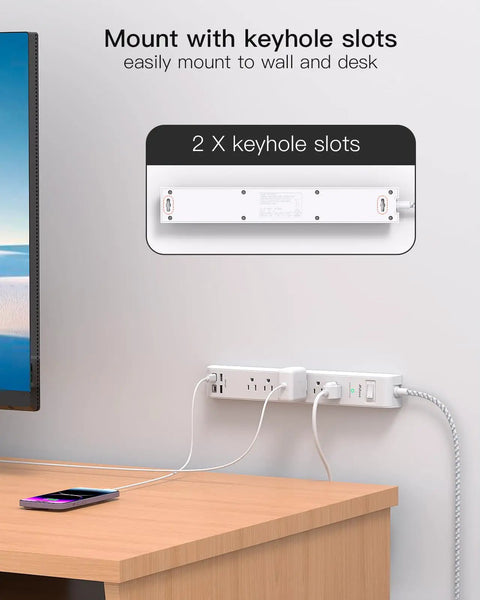 Two Pack 10ft Extension Cord Power Strips With Surge Protection 6 AC Outlets And 4 USB Ports Ultra Thin Flat Plug 1080 Joules Protection And Built In Circuit Breaker Perfect For Home Office And Entertainment Setups wall-mounted