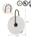 ELYCCUPA 10” Marble Wall Sconces Set of Two Matte Black Classic Stone Alabaster Wall Lights with dimensions displayed.