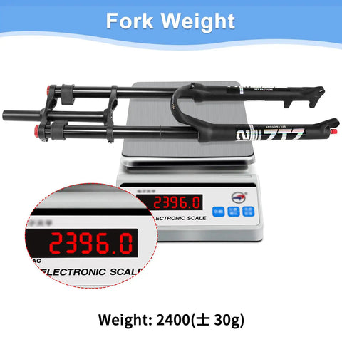 Air Suspension Fork For Mountain Bikes With 180 Mm Travel And Rebound Adjust weighing 2396g on electronic scale
