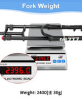 Air Suspension Front Fork For Mountain Bikes With 180mm Travel And Rebound Adjustment on scale showing 2396g weight
