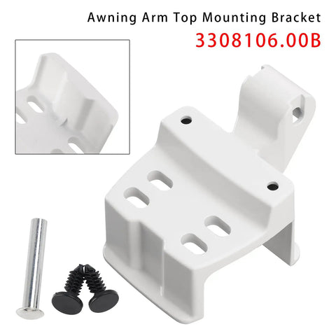 Polar White Awning Arm Top Mounting Bracket Kit For Dometic 3308106.00B with screws and bolts shown in detail