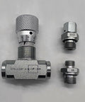 HNZZQFR three-piece tubular hydraulic bidirectional flow-control valve set, front view, G3/8 threads with L08 connector