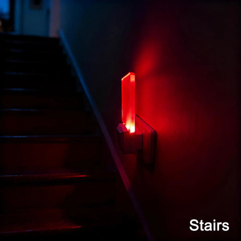 2 Pack Plug In Red Night Lights With Dusk To Dawn Sensor Zero Point Five Watt LED Auto On Off Soft Red Glow on stairs