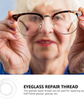 Person holding half-rim glasses displaying eyeglass repair thread usage for quick repairs on-the-go and eyewear maintenance.