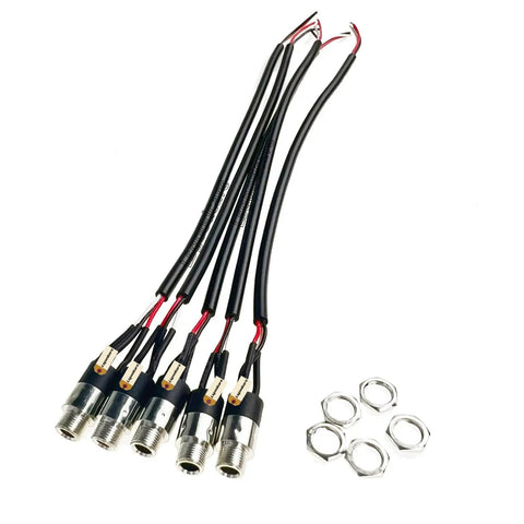 5 Pack 3.5Mm Stereo Audio Jack Connectors Panel Mount Replacement Cables For Headsets with black wires and metal connectors.