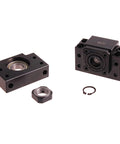 Black BK10 BF10 Ballscrew End Supports Set - Heavy-Duty Ballscrew Bearing Block Bracket For SFU1204 And CNC Router, High Precision, Rigid, Sealed And Greased, Smooth Rotation And Easy Mounting., BK20 set shown with bearing block, nut and circlip
