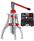 Hydraulic Gear Puller Kit With Two Or Three Jaw Design Removes Stubborn Bearings And Pulleys No Stress, displaying the tool with red accents.