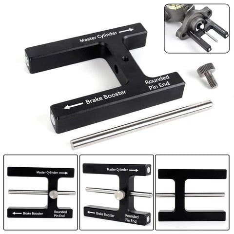 BARTOO brake adjustment tool for master cylinder push rod, black aluminum body with rounded pin end and steel rod