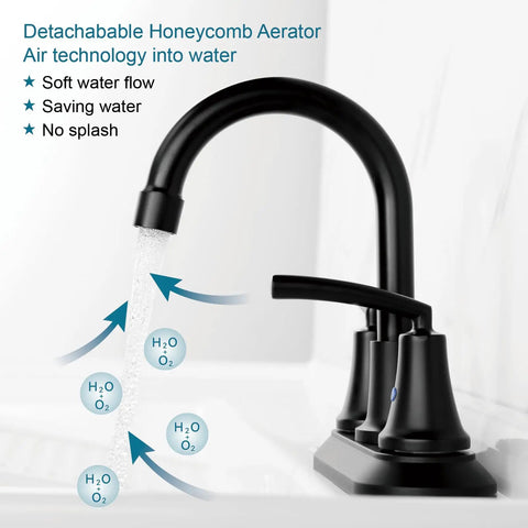 Matte Black Bathroom Sink Faucet, 4 Inch Centers, Modern Single Hole Design, BF023-MB with water-saving aerator in action