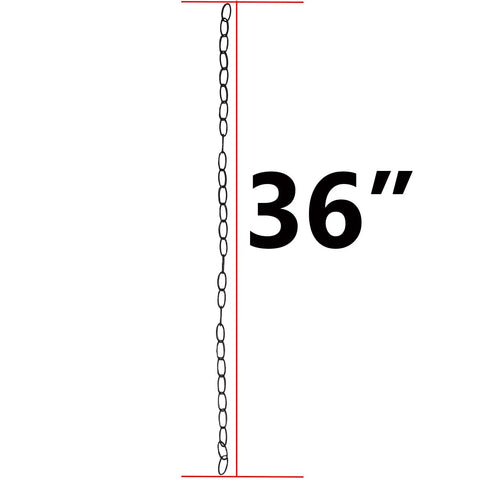 Illustration of 36 inch hanging chain extension for plants and baskets with tough one and a half inch loops built for lamps chandeliers light fixtures and picture hanging projects at home and in the office.