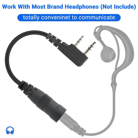 Two Pin To Three Point Five Millimeter Earpiece Adapter For Walkie Talkie Gear Compatible With UV Five R UV Eight Two BF F8HP