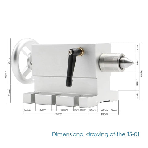 Dimensional drawing of Precision CNC Tailstock For Rotary Axis And Fourth Axis CNC Router Machine MT2 Taper with measurements.