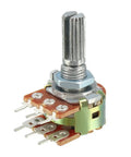 100K Ohm Dual Turn Potentiometer Taper Rotary Carbon Film with 6 terminals, metal shaft, side view