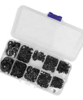 E Clip Assortment Kit With 580 Pieces Stainless Steel E Type Retaining Rings in storage box for secure fixing on grooved shafts.