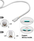 Go To Double Female Linkable Power Cord Set, 5 Foot For T5 T8 LED Tube Light Fixtures, 3 Prong Lamp Connecting Wire, Heat Resistant PVC, US Standard, Pack Of 10 with close-up of connectors and copper wires inside.