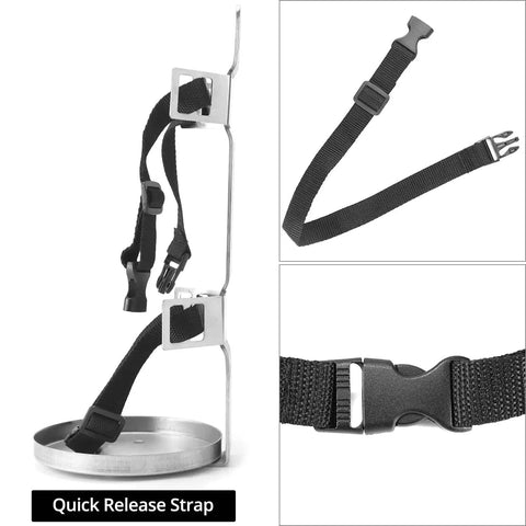 Two Pack Stainless Steel Fire Extinguisher Brackets, 5.5 Inch Diameter For 5 Pound Extinguishers with quick release strap