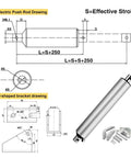 Heavy Duty DC 12V Linear Actuator Electric Push Rod With 900mm Stroke And Rock Solid 1500 Newton Force IP65 Waterproof technical drawing.