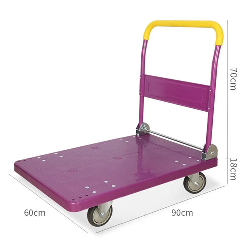 Heavy Duty Foldable Platform Cart With Self Balancing Frame And Glides Like Butter For Sweatless Warehouse Hauling And Driveway Moves Up To Six Hundred Sixty Pound Capacity, purple design, 90cm long.