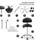 Saddle Stool On Wheels With Backrest Rolling Height Adjustable Ergonomic Chair assembly parts diagram